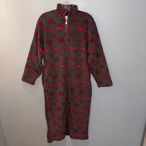 Vintage Erika Taylor Country Women's Fleece Robe Grey Deer & Trees  Cabincore S